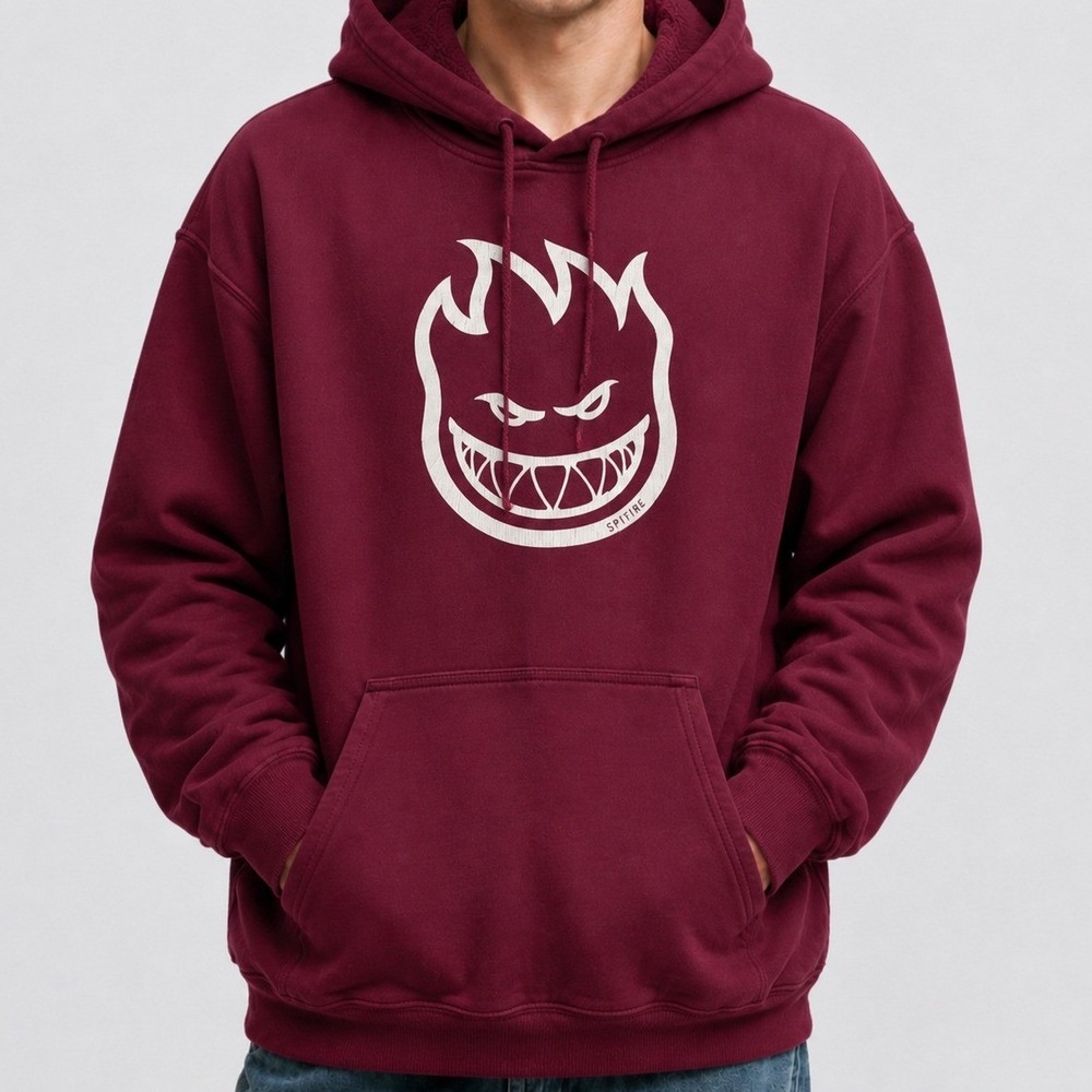 Spitfire Wheels Bighead Hoodie Mens Large Burgundy Maroon Skate Sweatshirt